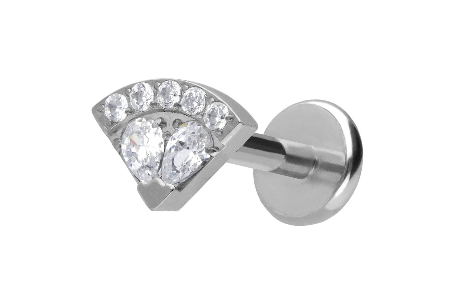 Titan Labret Piercing mit Push Fit KRISTALLFÄCHER